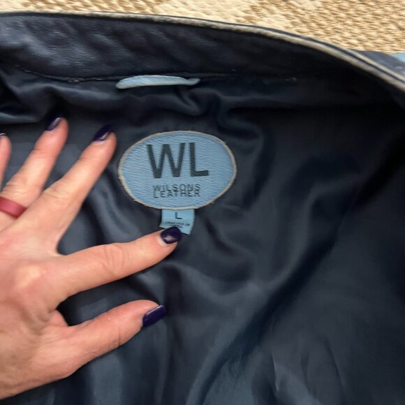 Wilson's Leather : Powder Blue Moto Jacket w/ Navy Trim - Picture 4 of 6